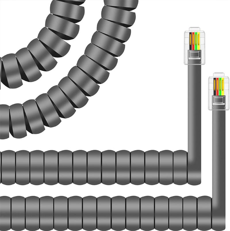 NECABLES 2Pack Phone Cord for Landline Telephone Handset Cord Curly Coiled Phone Cable RJ9 4P4C Male to Male Gray - Image 1